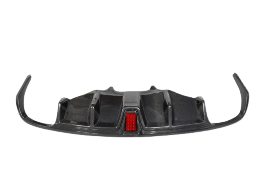 Carbon Fiber Rear Bumper Diffuser Lip Lower Spoiler Plate Splitter w/ LED Brake Lamp For Porsche Macan 2014-2021