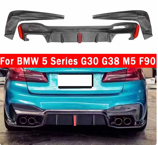 BMW 5 Series M5 F90 G30 G38 540 3D with lights Style Carbon Fiber Car Rear Bumper Diffuser Rear Splitters Spoiler Back lip